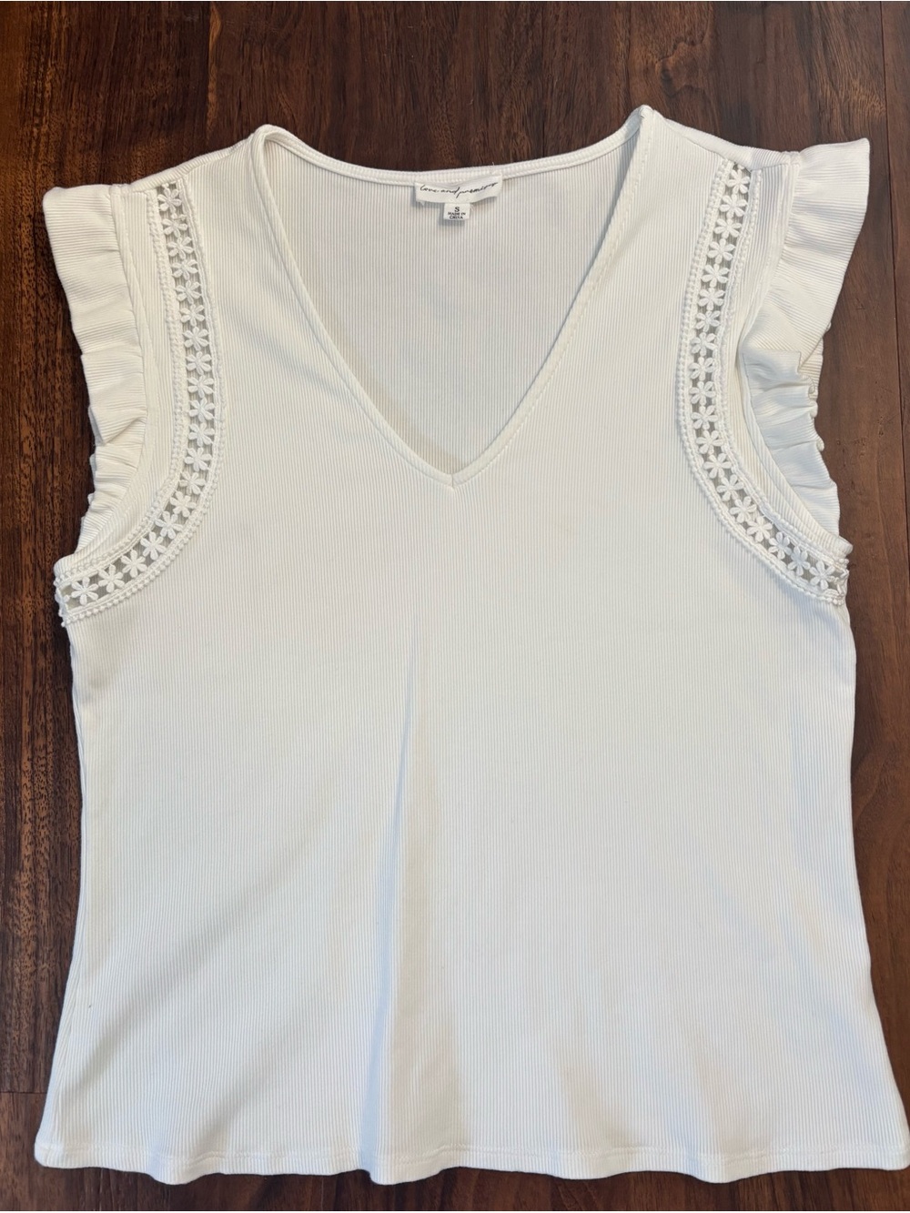 Love & Promises V Neck White Tank with Ruffle Sleeve